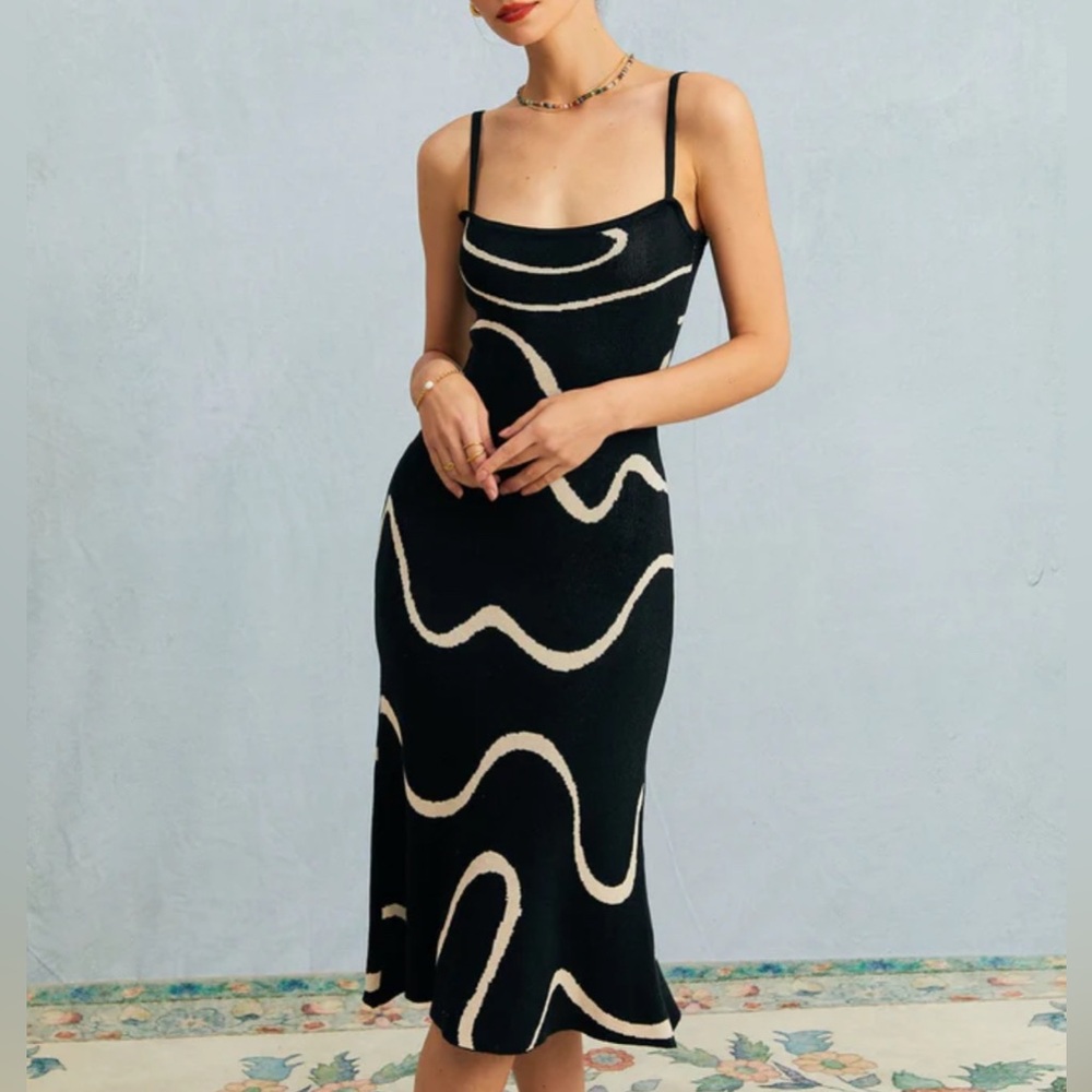 RIHOAS Black and Cream Midi Dress